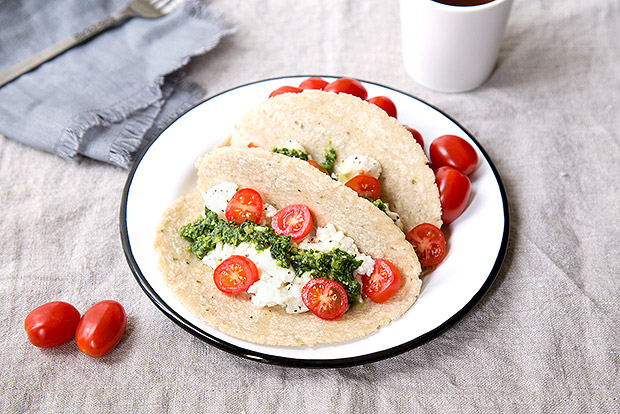 Egg White Breakfast Tacos with Spinach Pesto Recipe