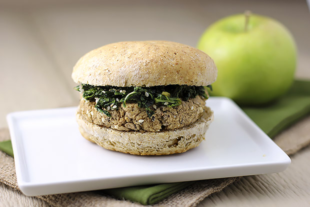 Black-eyed Pea and Sesame Burgers with Sweet Soy Kale Recipe
